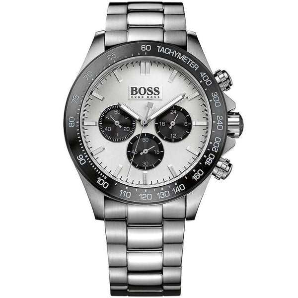 Link-bracelet chronograph watch with black&white dial