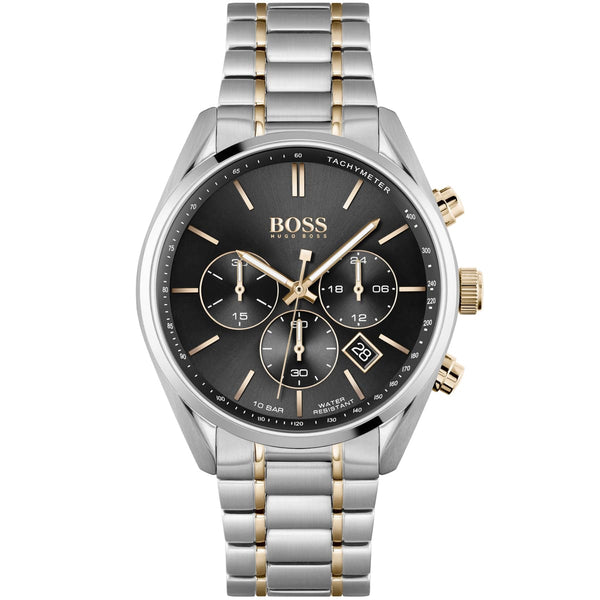 Two-tone chronograph watch with grey dial