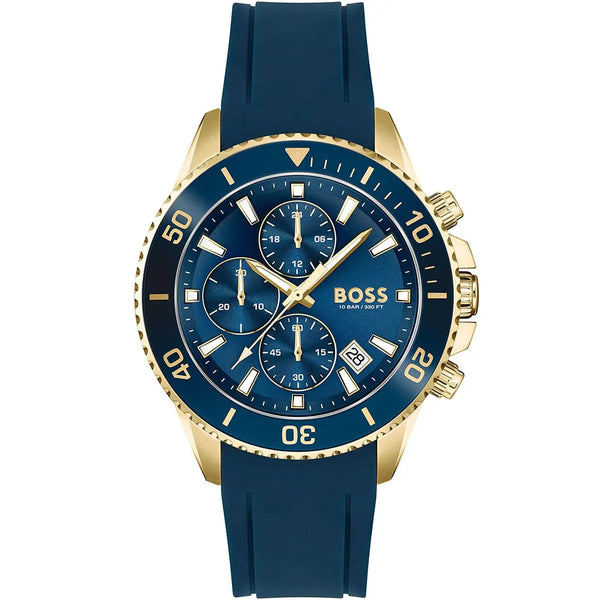 Silicone-strap chronograph watch with blue dial