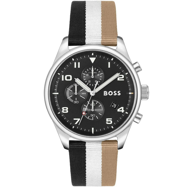 Black Dial Chronograph Watch – Multicolor Strap