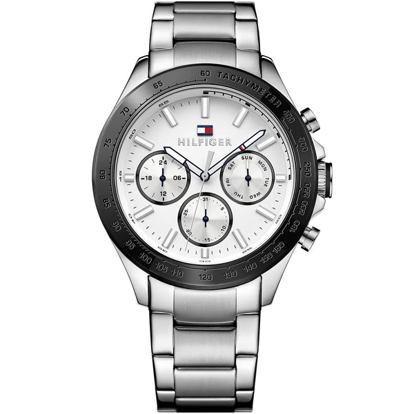 Tommy Hilfiger 'Hudson' Men's Silver Stainless Steel Watch with White Dial.