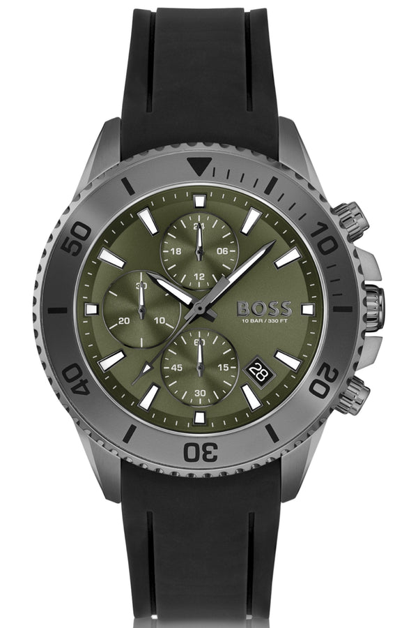 Silicone-strap chronograph watch with olive dial